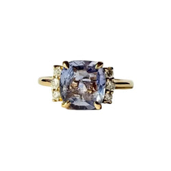 Yellow Gold Solitaire Ring with Sapphire and Diamonds