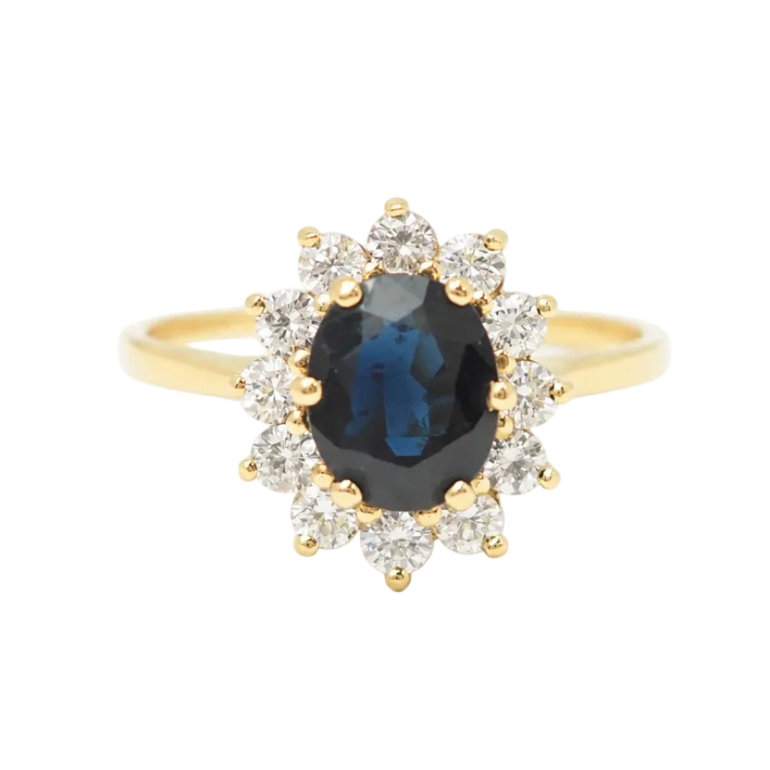Marguerite Ring in Yellow Gold, Sapphire, and Diamonds