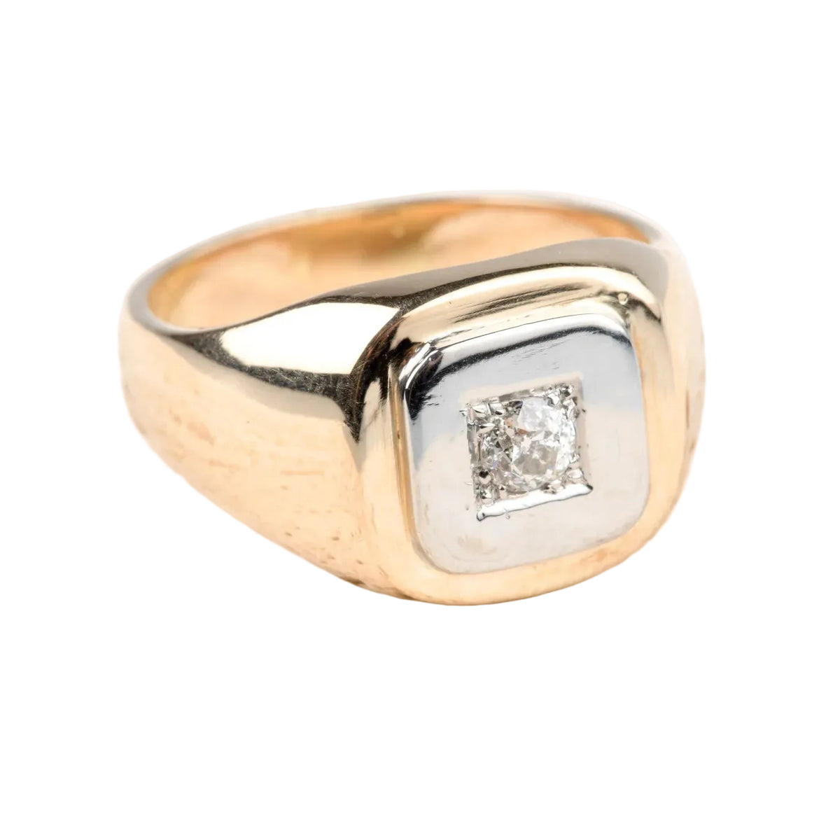 Beautiful signet ring in white gold, yellow gold, and diamonds