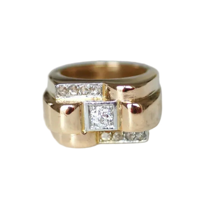 Bague Tank en or rose, platine et diamants