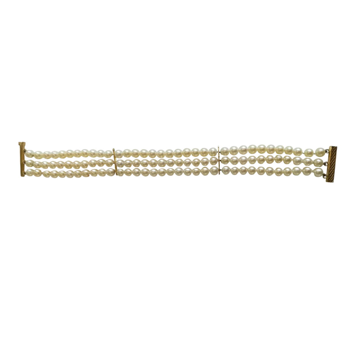 3-Strand Yellow Gold Pearl Bracelet