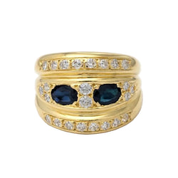 Yellow Gold Band Ring with Sapphires and Diamonds