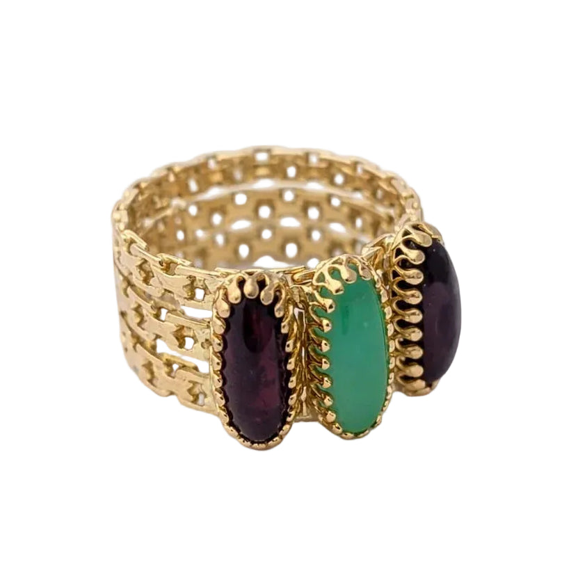 Yellow Gold Ring with Chalcedony and Garnets