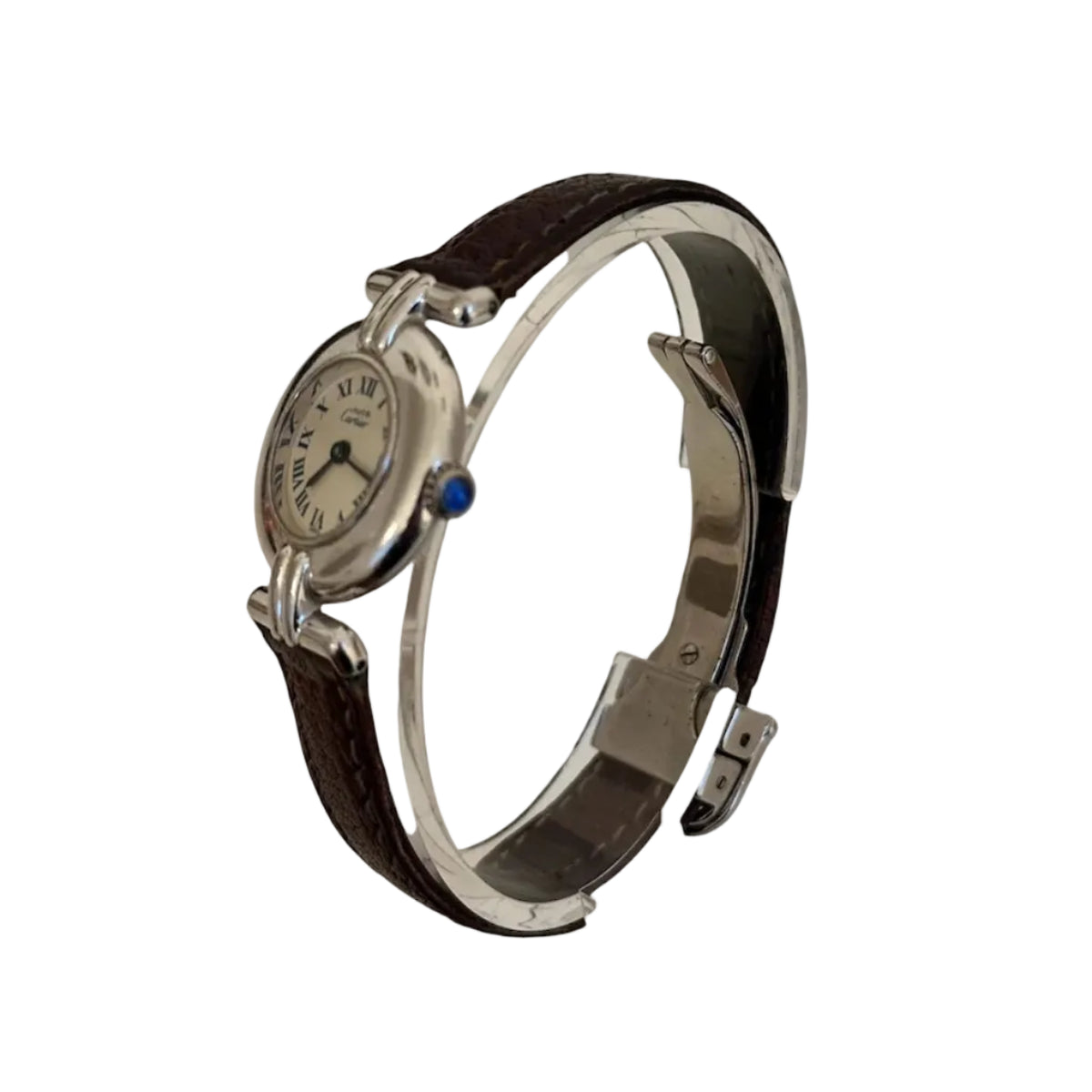 Montre CARTIER Colisée en argent et cuir