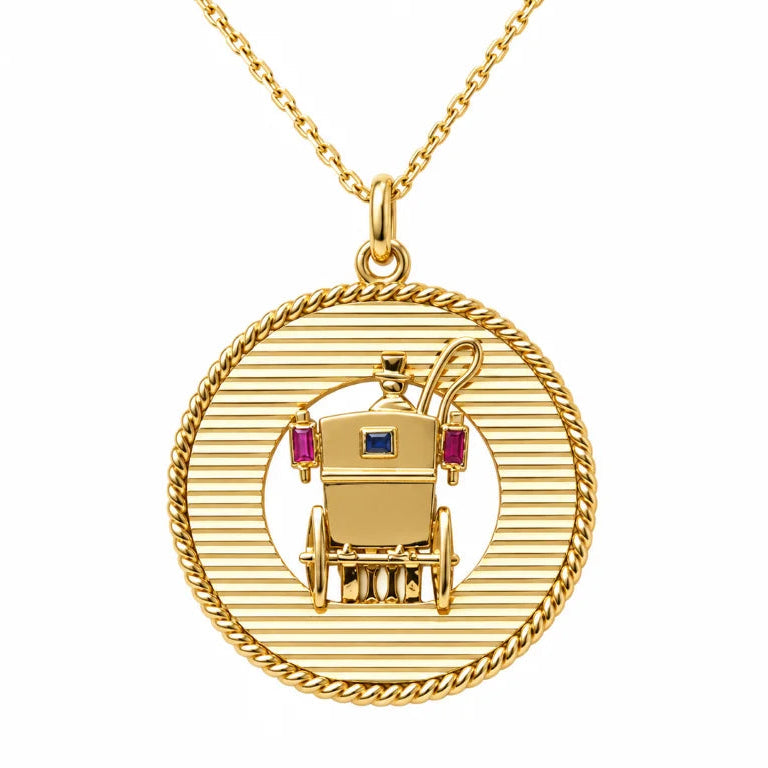 Pendentif MELLERIO en or jaune, saphir et rubis