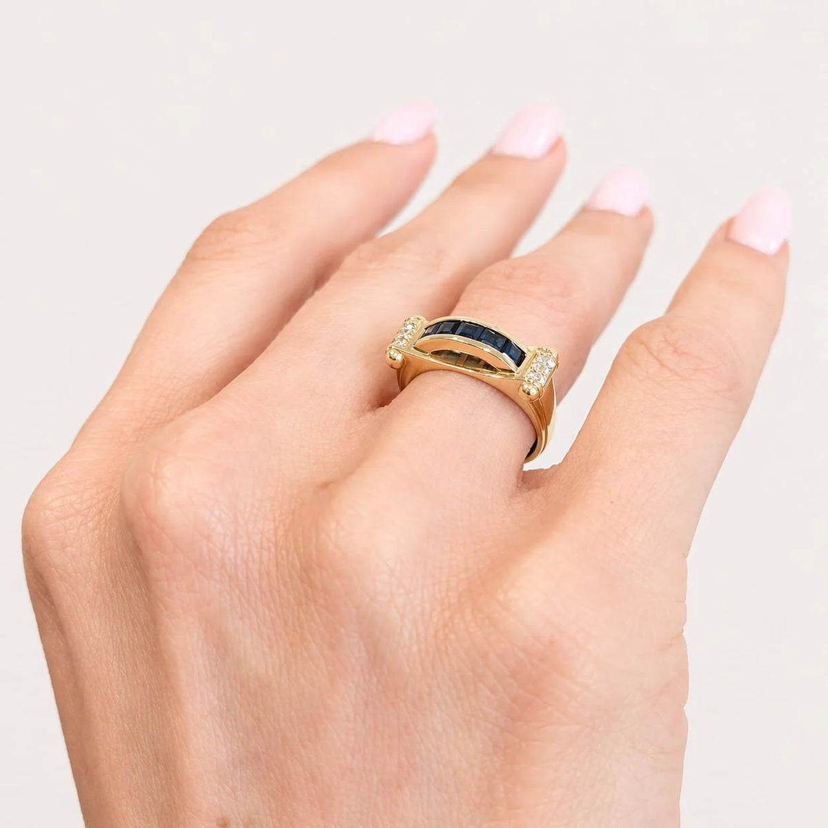Yellow Gold Bangle Ring with Sapphires and Diamonds