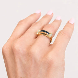 Yellow Gold Bangle Ring with Sapphires and Diamonds