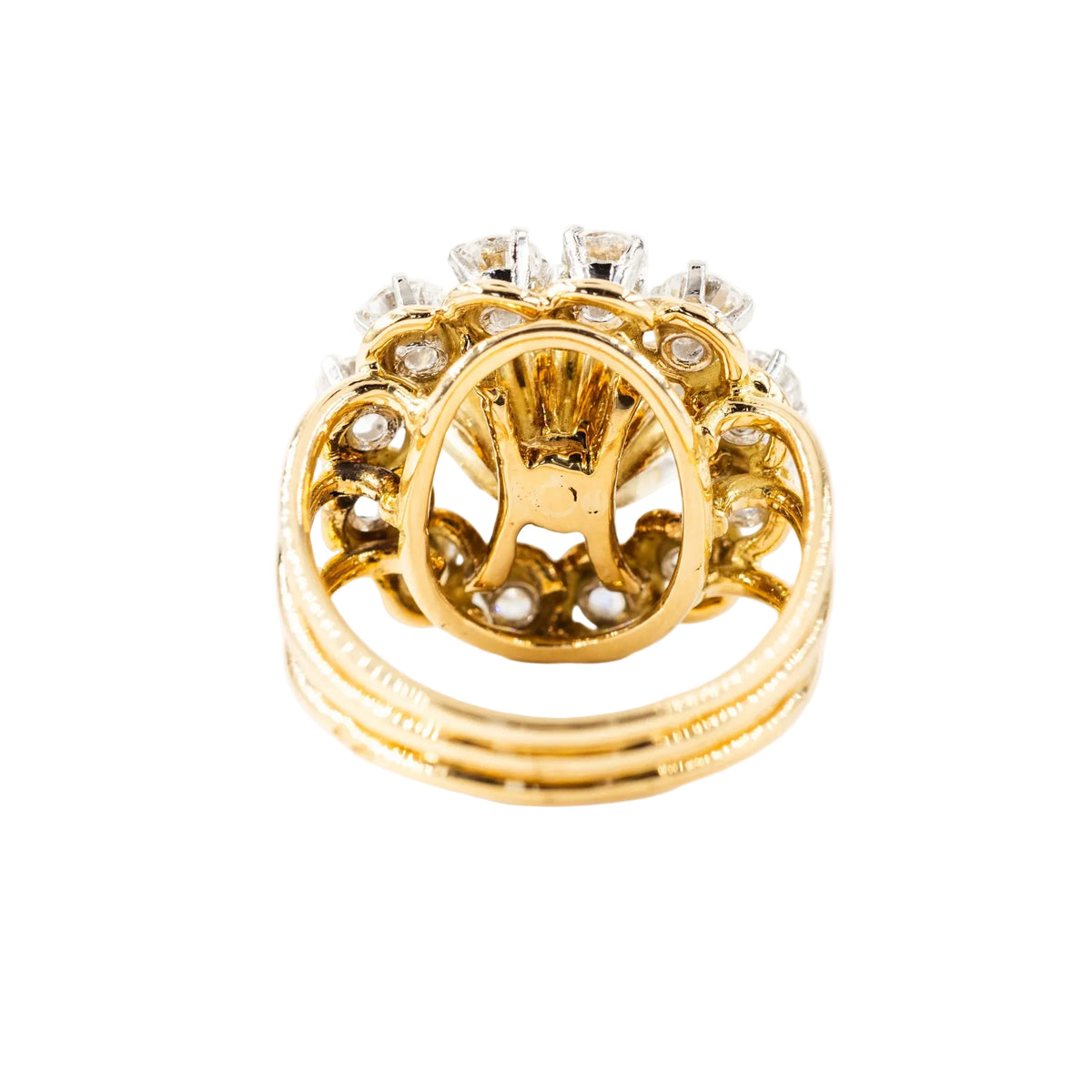 Yellow gold and platinum ring with diamonds and rubies