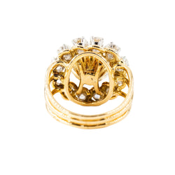 Yellow gold and platinum ring with diamonds and rubies