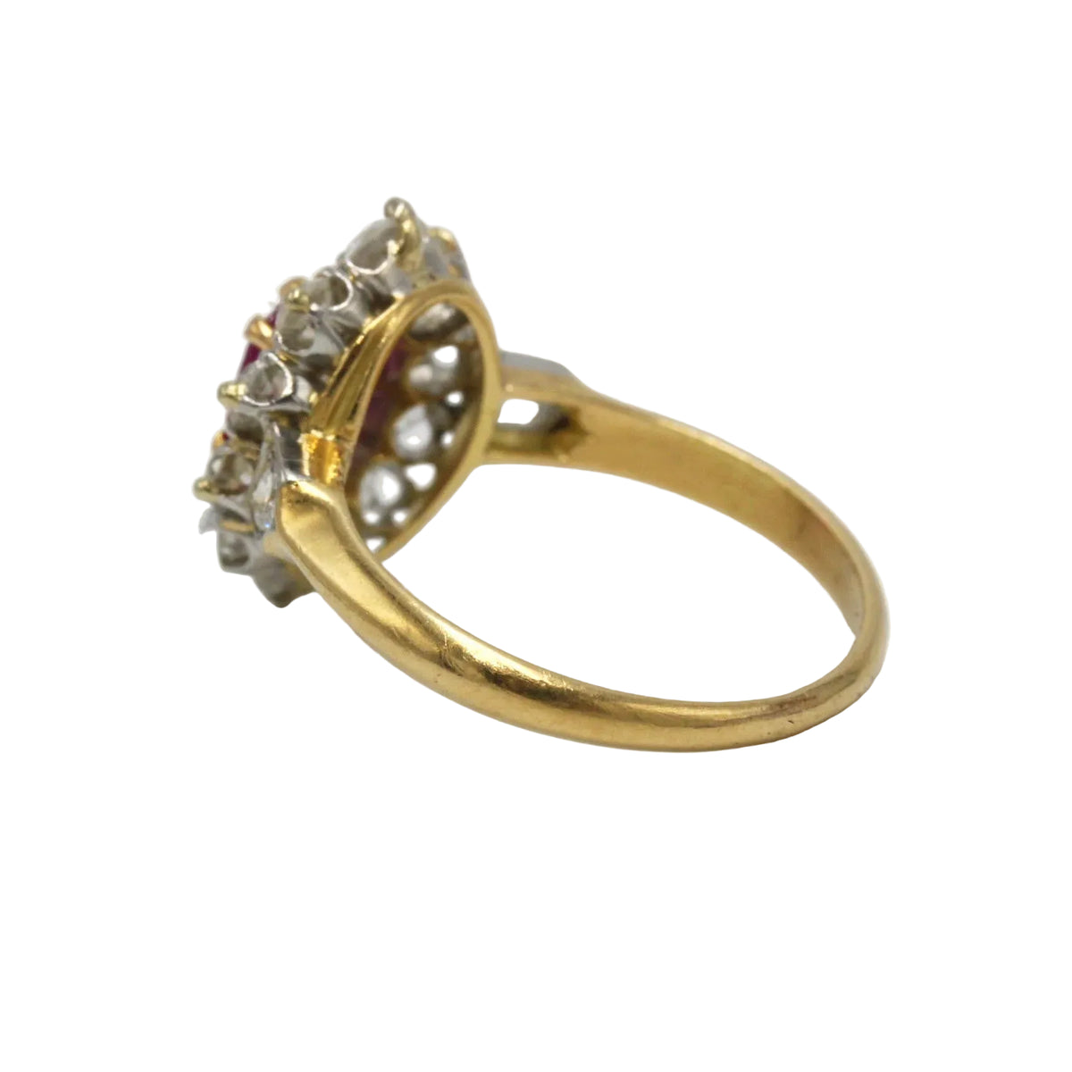 Marguerite Ring in yellow gold, Platinum, Rubies, and Diamonds