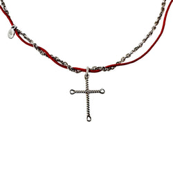 DIOR Silver Cross Pendant Necklace with Cord