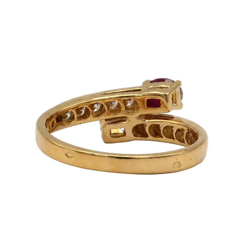 "Toi & Moi" Ring in yellow gold, rubies, and diamonds