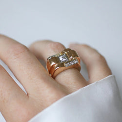 Bague Tank en or rose, platine et diamants