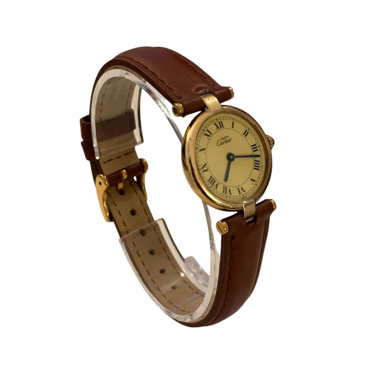 CARTIER "Vendôme" watch in Vermeil, steel, and leather