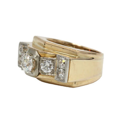 Tank Ring in Yellow Gold, Platinum, and Diamonds