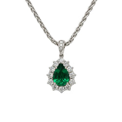 White Gold Necklace with Emerald and Diamond Pendant