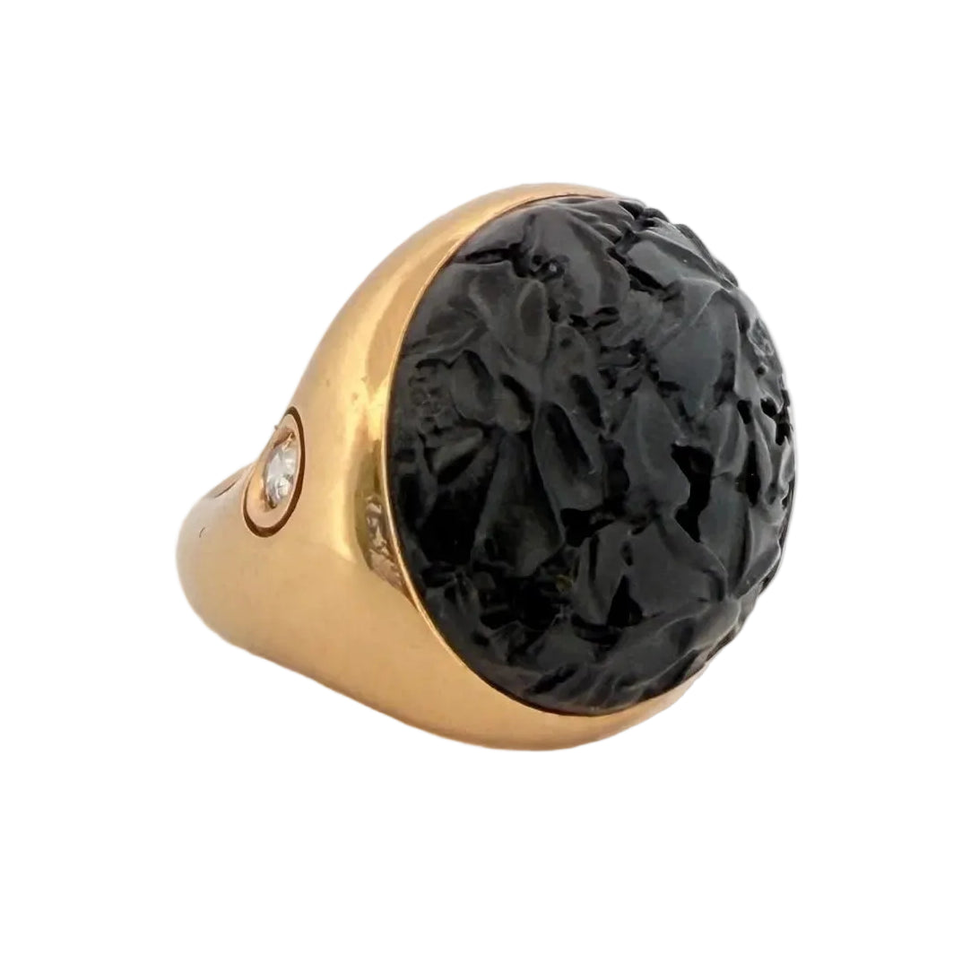 POMELLATO "Victoria Jet" Cocktail Ring in yellow gold, jet, and diamond