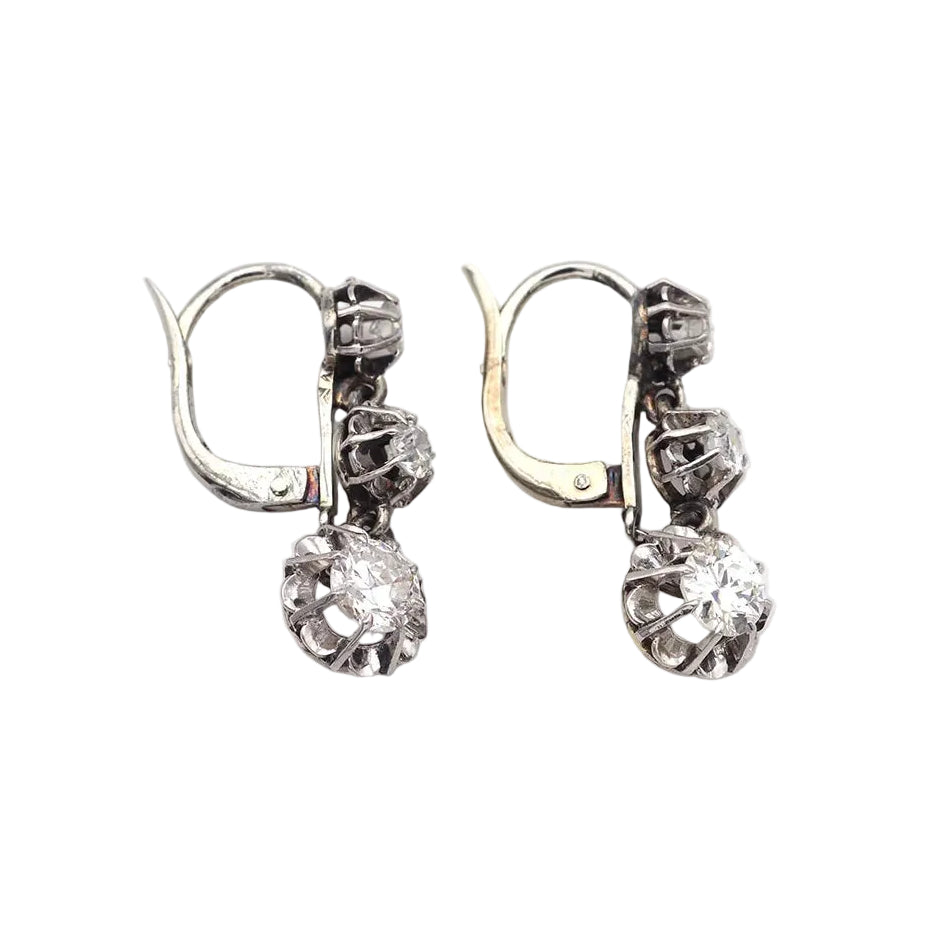 White Gold, Platinum, and Diamond Lever-back Earrings
