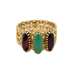 Yellow Gold Ring with Chalcedony and Garnets