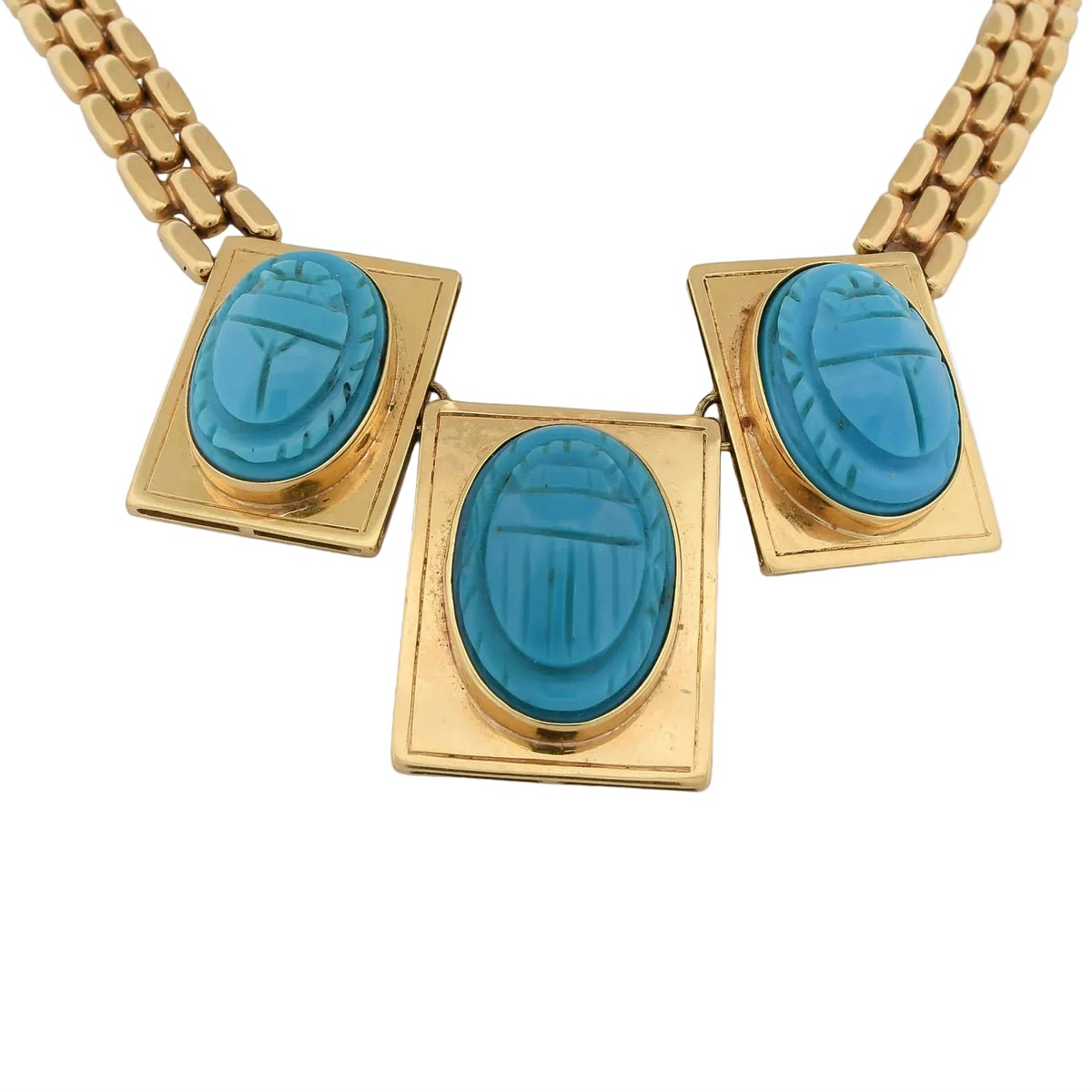 Yellow Gold and Turquoise Plastron Necklace