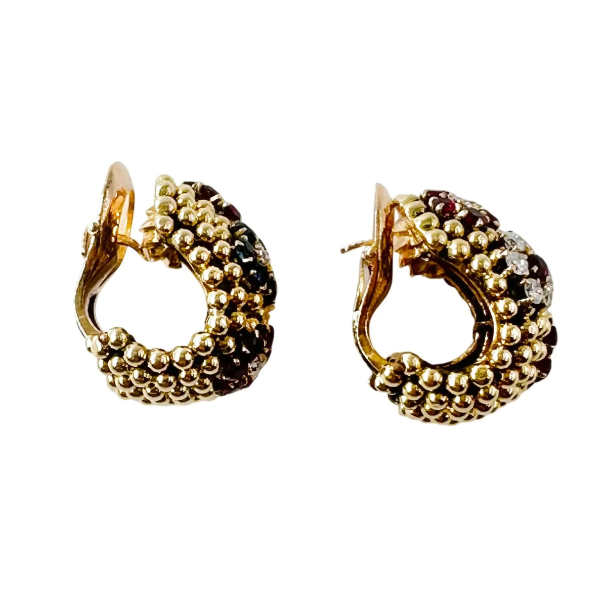 VAN CLEEF & ARPELS "Couscous Bagatelle" earrings in yellow gold, sapphires, rubies, and diamonds