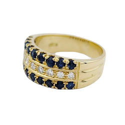 Yellow Gold Band Ring with Sapphires and Diamonds