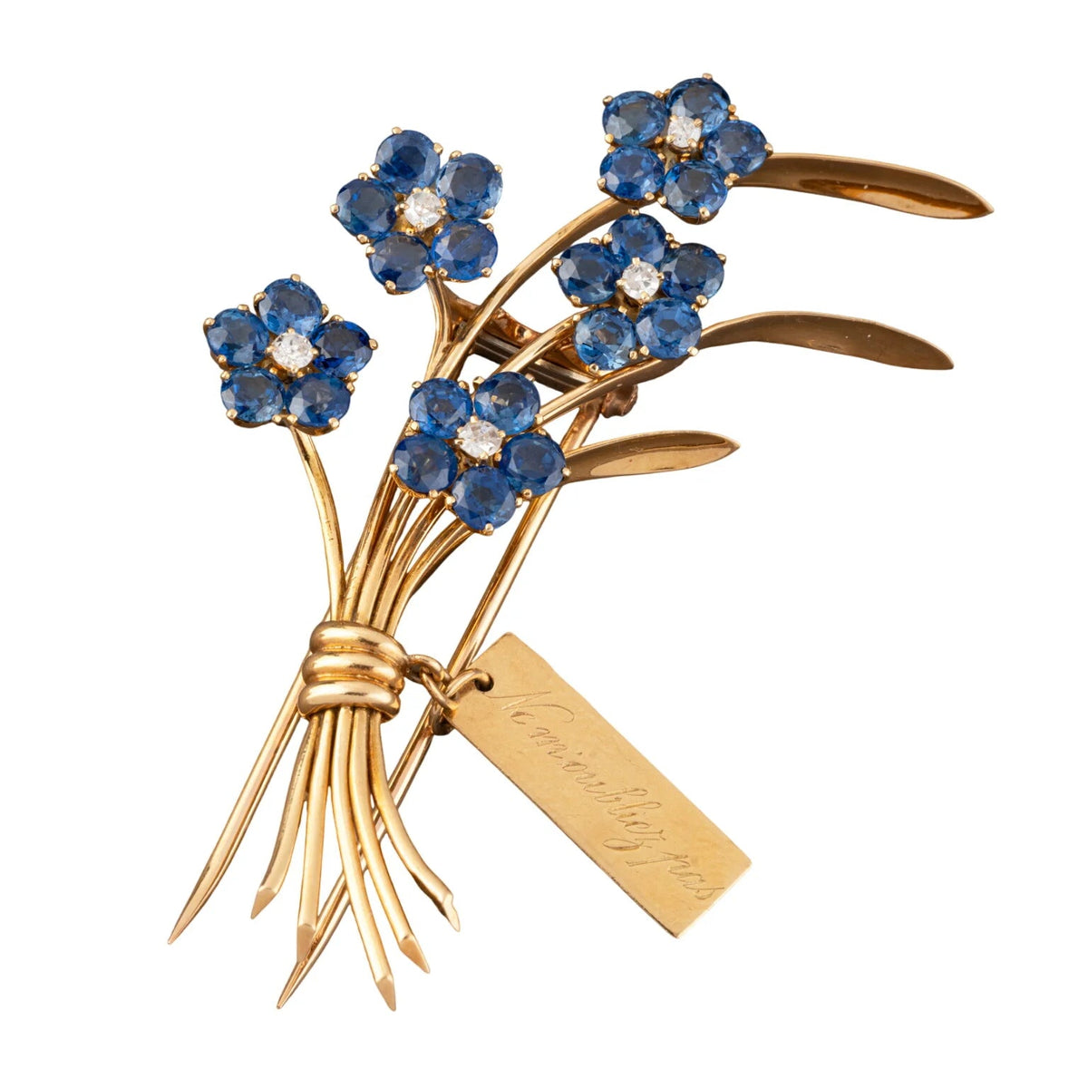 VAN CLEEF & ARPELS "Ne m'oubliez pas" Clip Brooch in yellow gold, sapphires, and diamonds