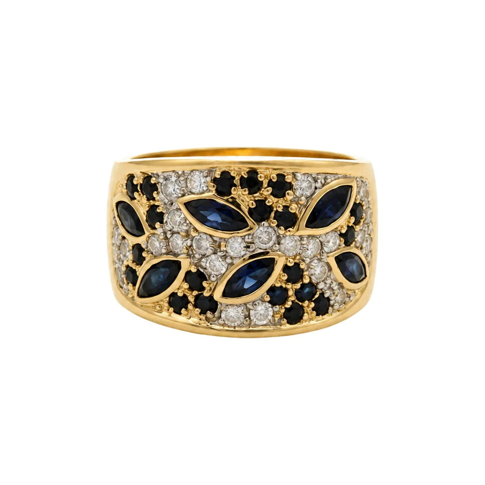 Yellow Gold Band Ring with Sapphires and Diamonds