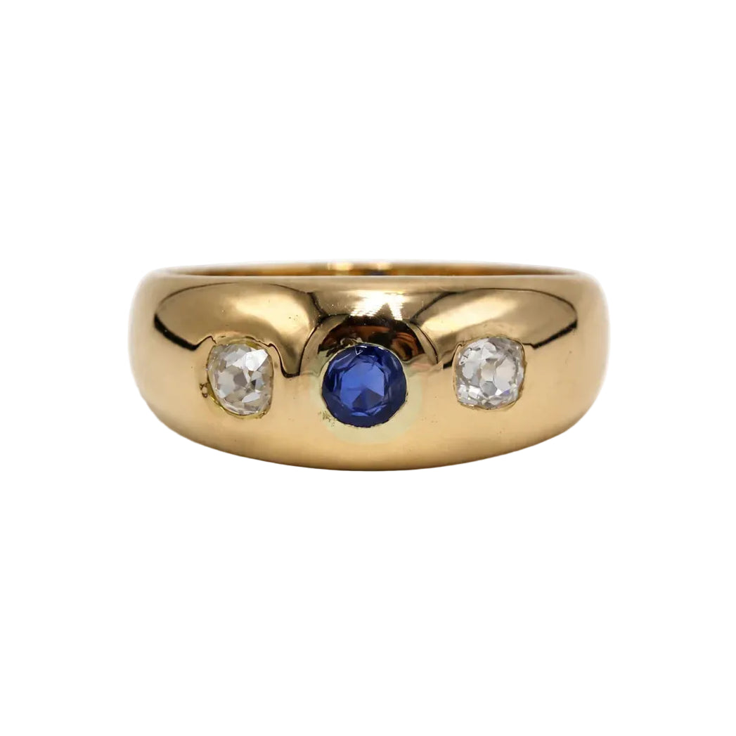 Yellow Gold Bangle Ring with Sapphire and Diamonds
