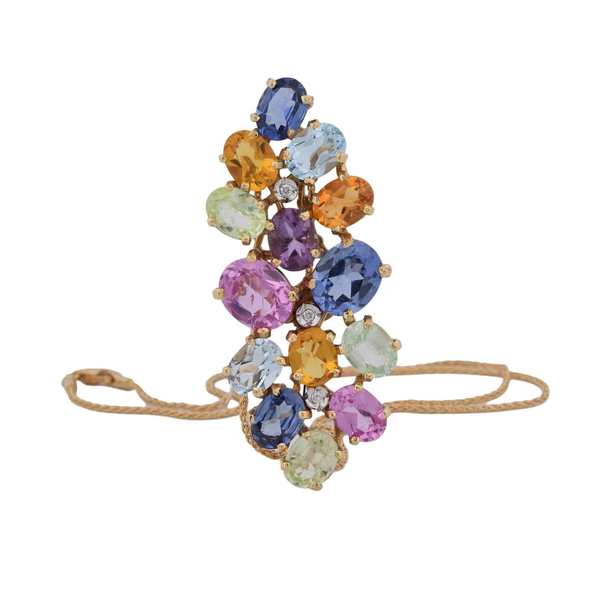 Collier Pendentif TREA en or jaune, aigue-marine, topaze, quartz citrine, tourmaline, aventurine et diamants
