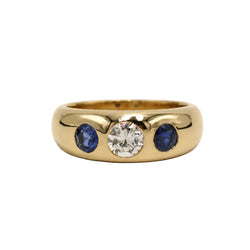 Yellow Gold Bangle Ring with Sapphires and a Diamond