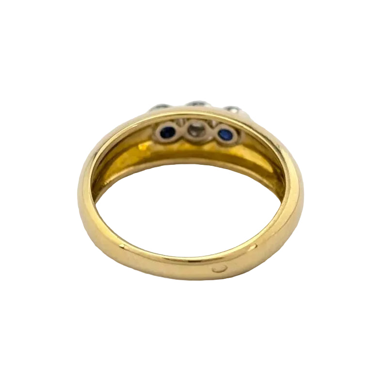 Trilogy Ring in Yellow Gold, Sapphires, and a Diamond