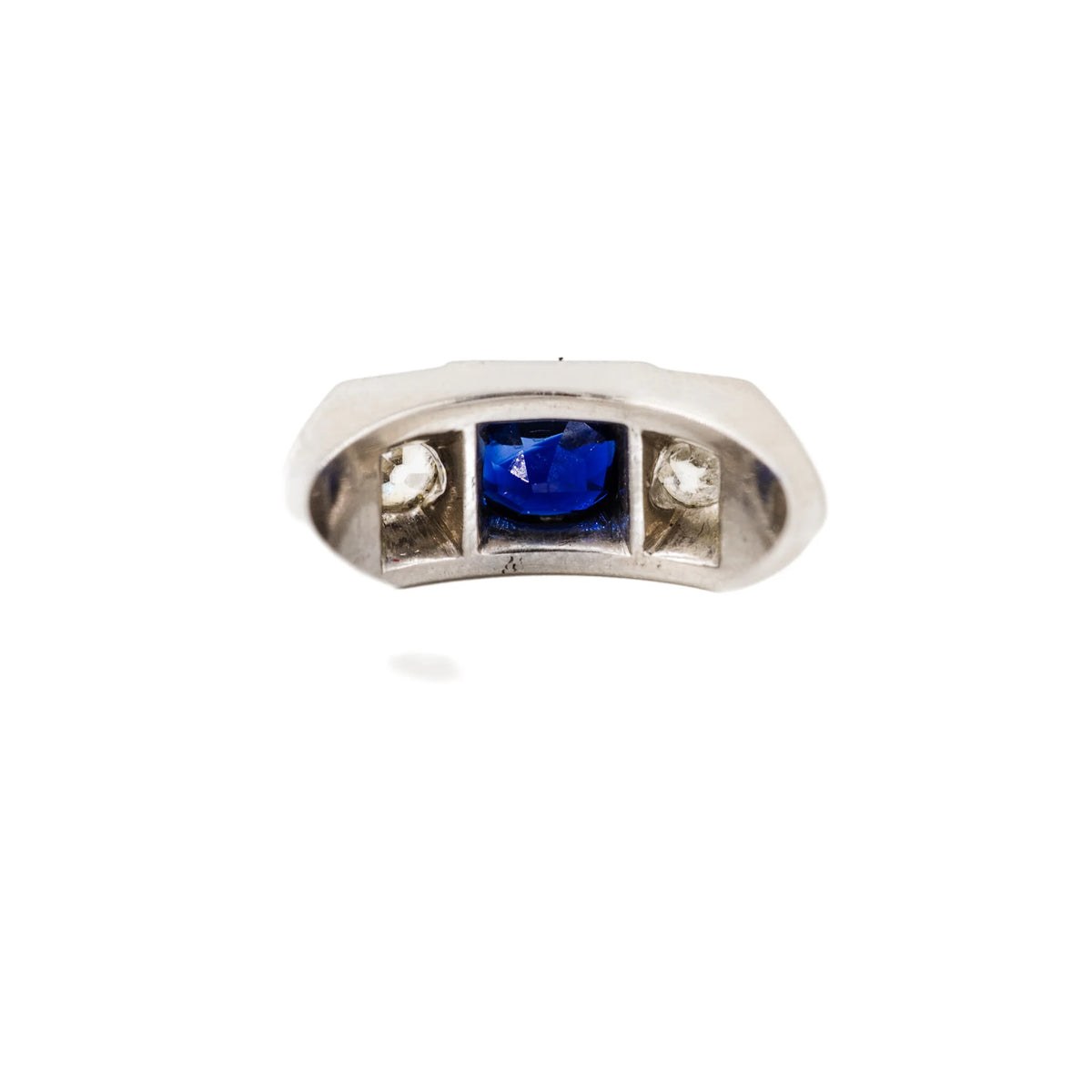 LOUIS HEISSLER Art Deco Tank Ring in platinum, sapphire, and diamonds