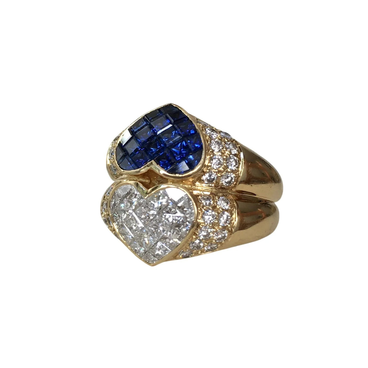 Bague Toi & Moi en or jaune, saphirs et diamants