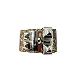 HERMÈS "Dog Collar" Leather and Steel Cuff Bracelet