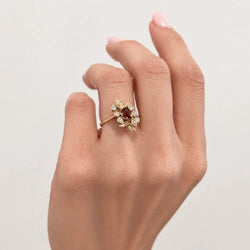 Entourage Ring in yellow gold, rubies, and diamonds
