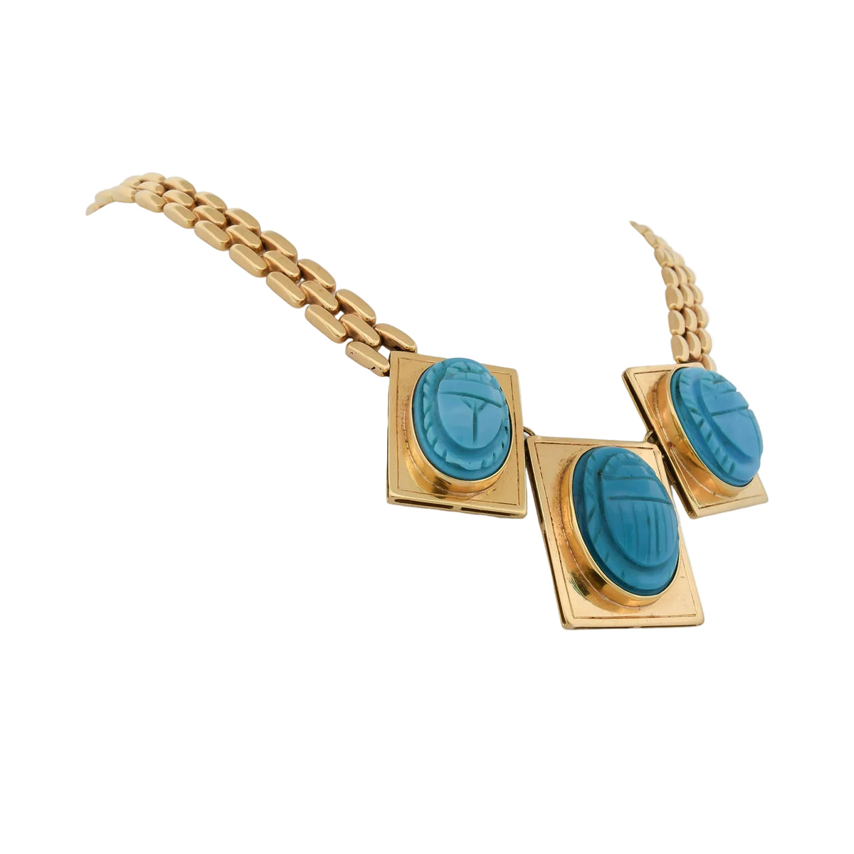 Yellow Gold and Turquoise Plastron Necklace