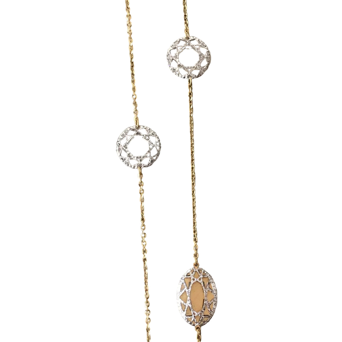 Long Necklace in White Gold and Yellow Gold