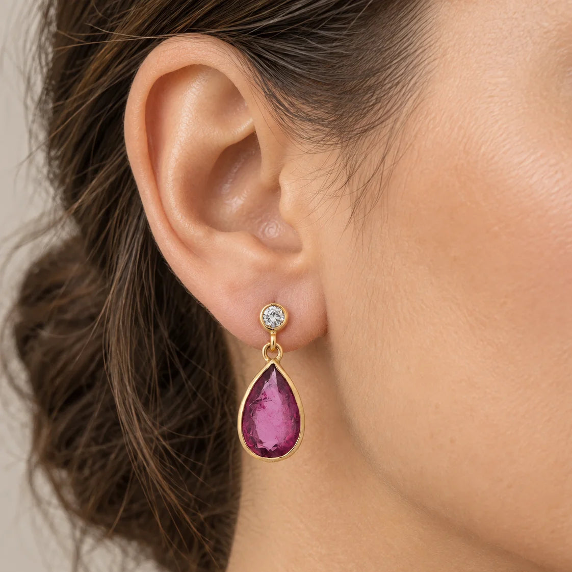 Yellow Gold Dangle Earrings with Tourmalines and Diamonds
