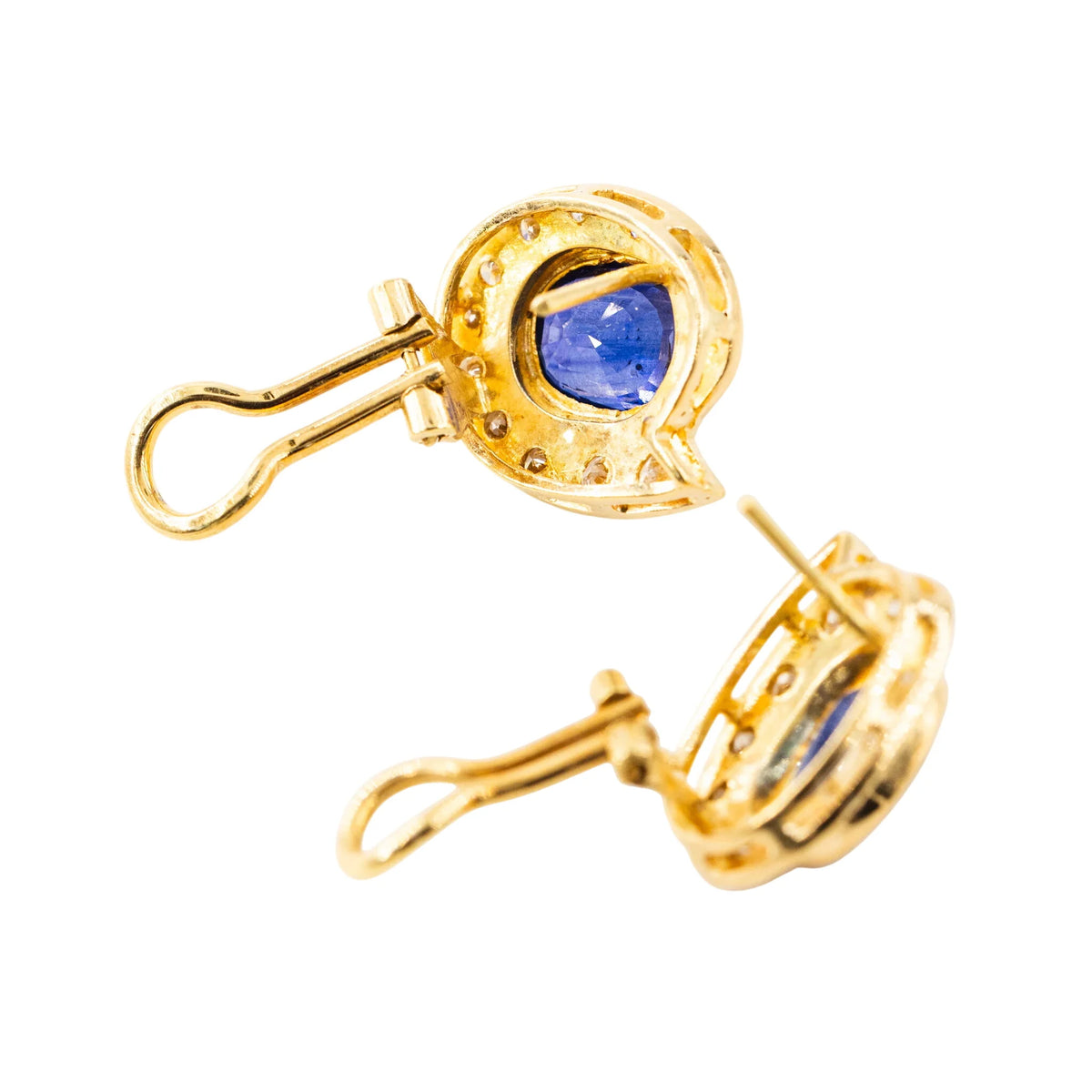 Pair of yellow gold earrings with sapphires and diamonds