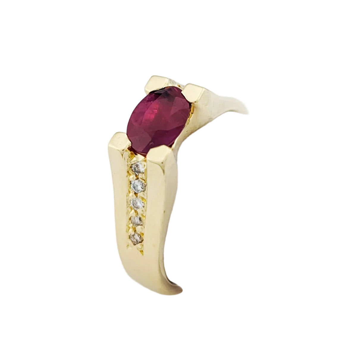 Yellow Gold Solitaire Ring with Ruby and Diamonds