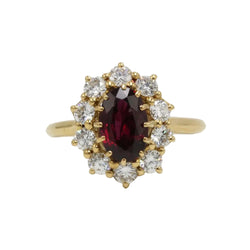 Marguerite Ring in Yellow Gold, Rubies, and Diamonds
