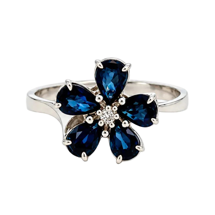 Cocktail Ring in White Gold, Sapphires, and Diamond