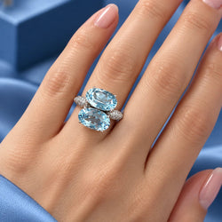 Cocktail Ring in White Gold, Topaz, and Diamonds