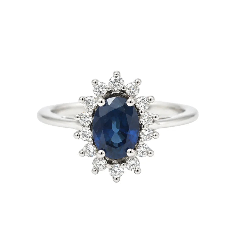 Bague Marguerite en or blanc, saphir et diamants