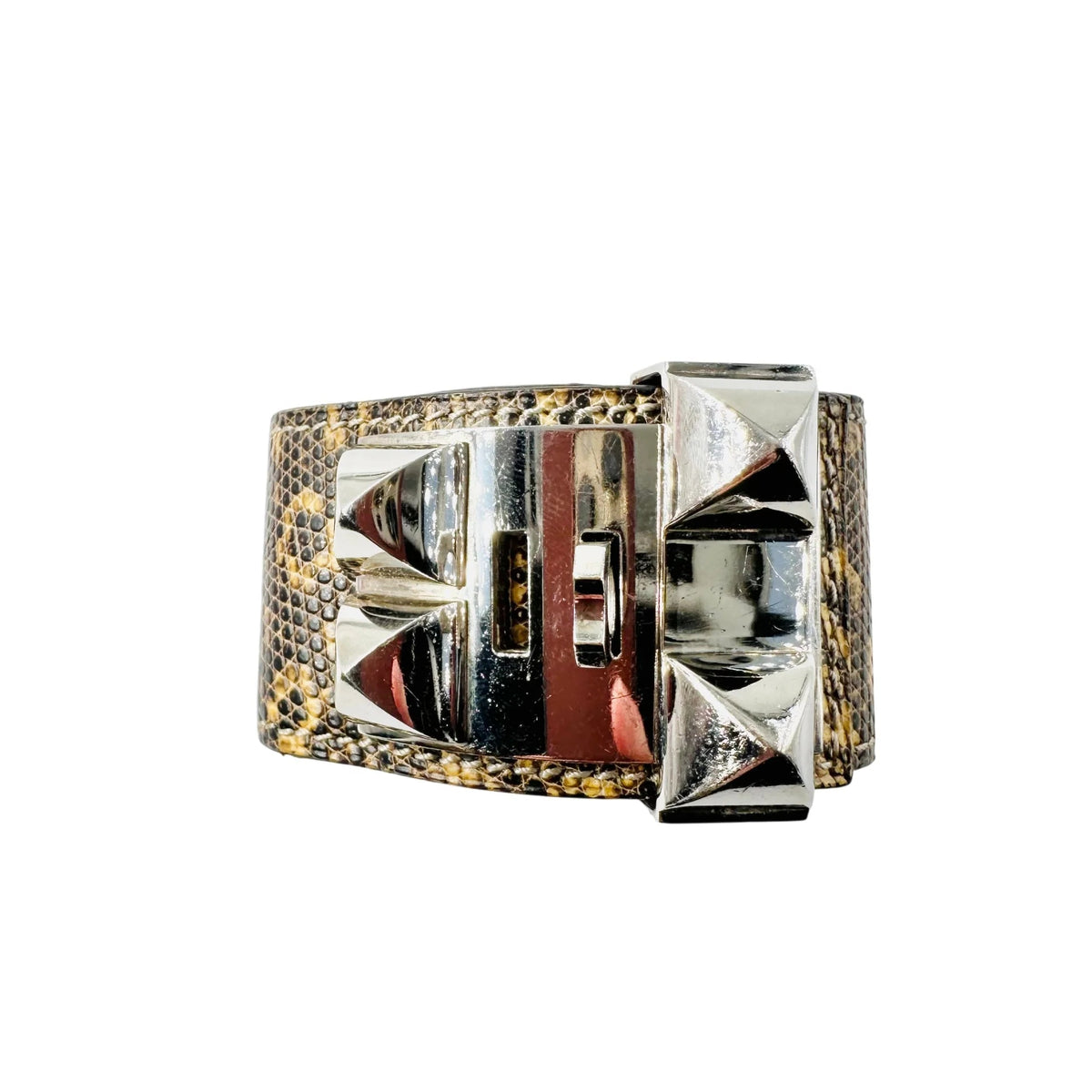 HERMÈS "Dog Collar" Leather and Steel Cuff Bracelet