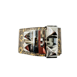 HERMÈS "Dog Collar" Leather and Steel Cuff Bracelet