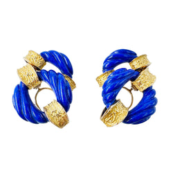 CHAUMET earrings in yellow gold and Lapis lazuli
