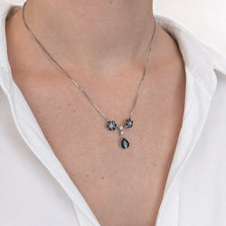 White Gold Necklace with Sapphire and Diamond Pendant