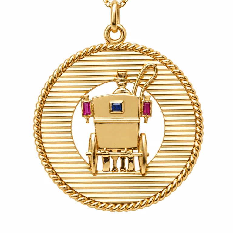 Pendentif MELLERIO en or jaune, saphir et rubis